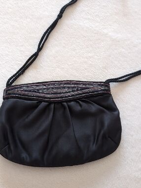 Black Beaded Trim Mini Shoulder Bag
